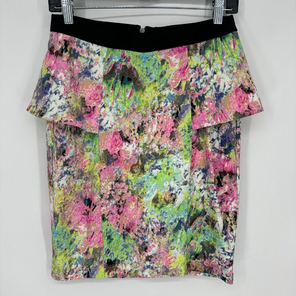 3/$25 Gibson Latimer Floral Pencil Skirt 8 Peplum Abstract Pink Green - Picture 1 of 8